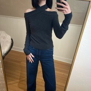 Anthropologie Dark Gray Off-Shoulder Sweater